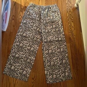 Aerie Gray Leopard Print Wide Leg Pants